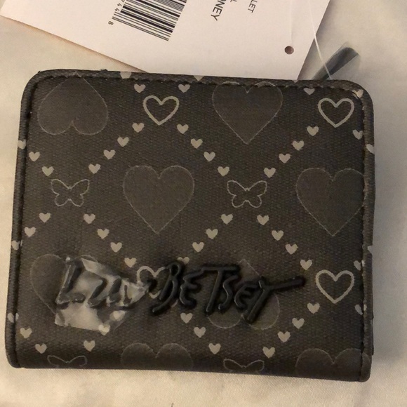Betsey Johnson Luv Betsey Snap Card Wallet Black & Silver Heart & Butterflies - Picture 4 of 16